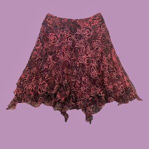 Vintage silk rosette whimsy goth with asymmetrical hem